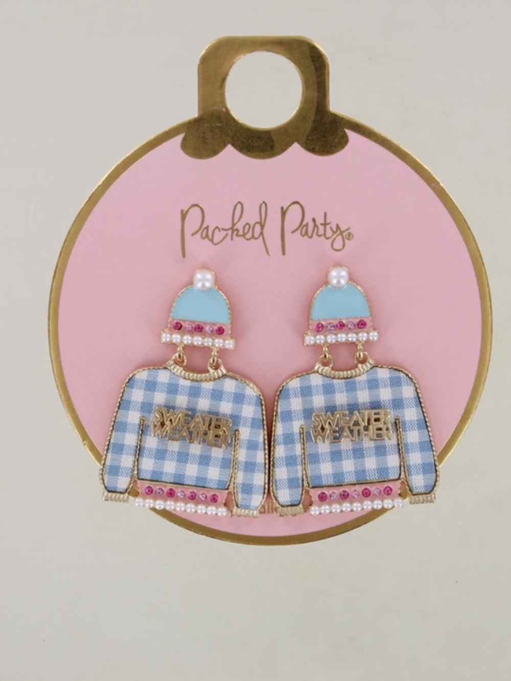 Blue Gingham Sweater Earrings
